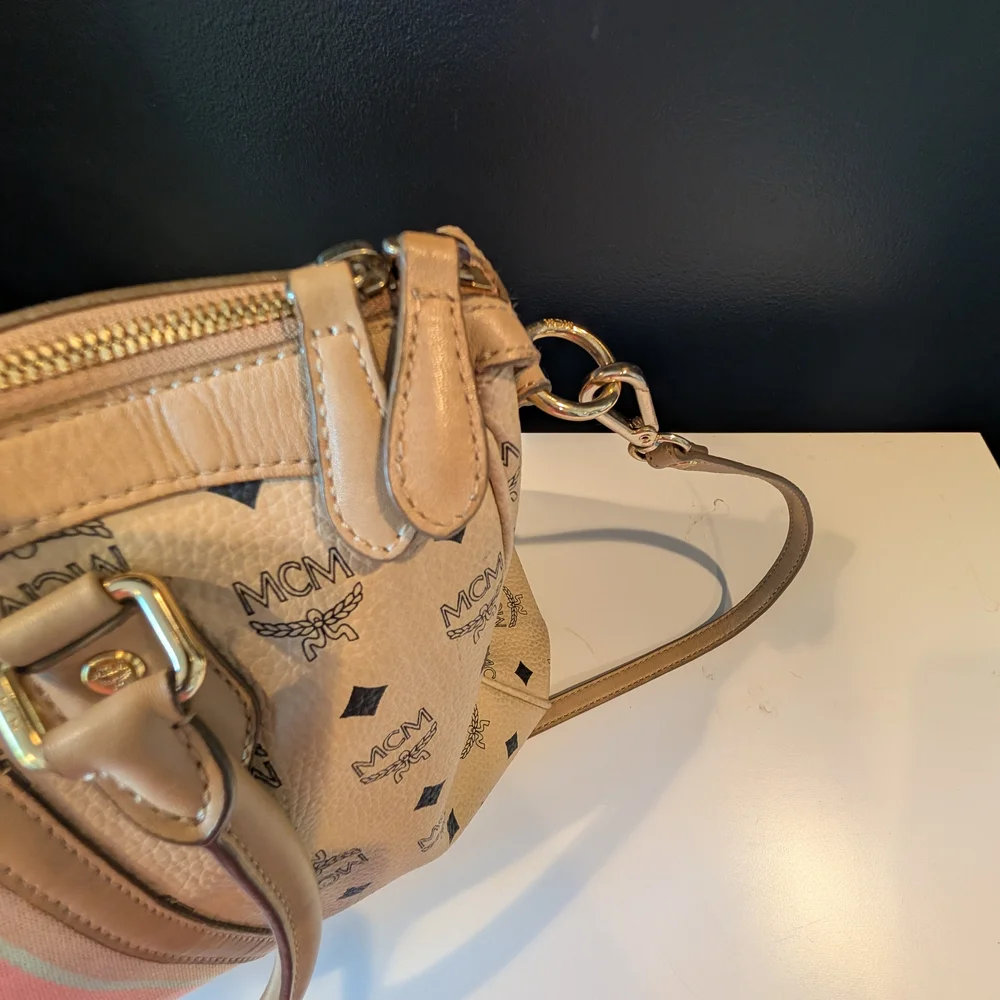 MCM Cream and Pink Satchel with Monogram Print - Picture 8 of 12